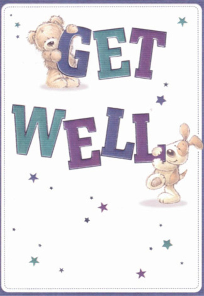 Infused with uplifting reassurance, this get well card is a celebration of kindhearted encouragement in the signature style of a Finsbury florist. The friendly, plush bear and his energetic, floppy-eared pup leap across a background of soft white-like the pure brightness that fills local shops on St John Street. Around them, whimsical stars in shades of blue and purple drift, carrying wishes for health as tender as the first blooms of spring emerging in Spa Fields gardens. The bold, confident letters of 'Get Well,' shaded in deep aquas and purples, feel sturdy, grounding the playful energy in brightness and clarity. Every line and brushstroke lends the card a tactile, comforting appeal: the bear's soft fur, the dog's velvet-textured ears, each rendered with care evocative of arranging petals for a bespoke bouquet in Finsbury. The sense of touch is so vivid, it bridges the gap between card and recipient-an emotional connection reinforced by the card's airy, inviting mood. Envision this greeting arriving with a hand-tied floral arrangement from a local Finsbury shop-the combined message radiates encouragement, optimism, and genuine warmth. This card is a gentle reminder that, here in EC1, thoughtful gestures bloom as brightly as any flower.